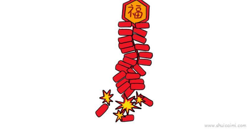 新春红色鞭炮儿童画怎么画 新春红色鞭炮简笔画画法