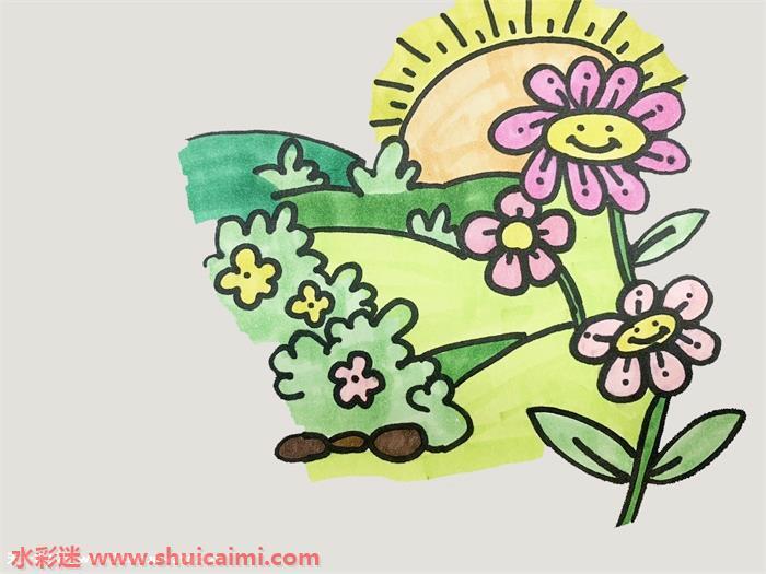 美丽花园怎么画 美丽花园简笔画图片带颜色
