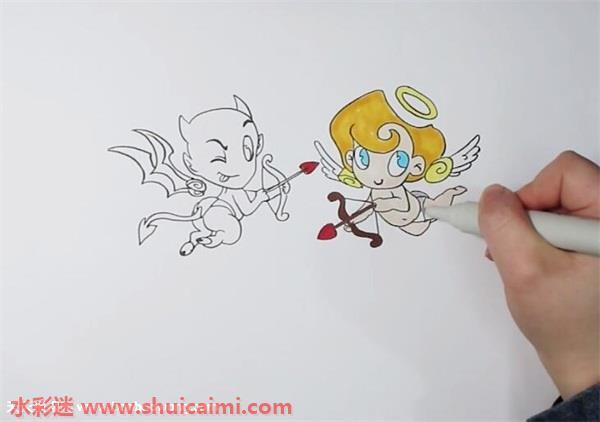 小天使和小恶魔怎么画 小天使和小恶魔简笔画图片彩色