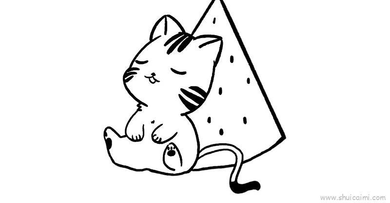 小猫乘凉儿童画怎么画 小猫乘凉简笔画图片