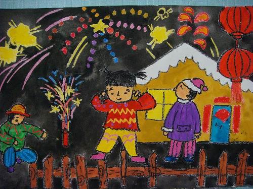 新年放烟花图片儿童画 新年放烟花图片儿童画简笔画
