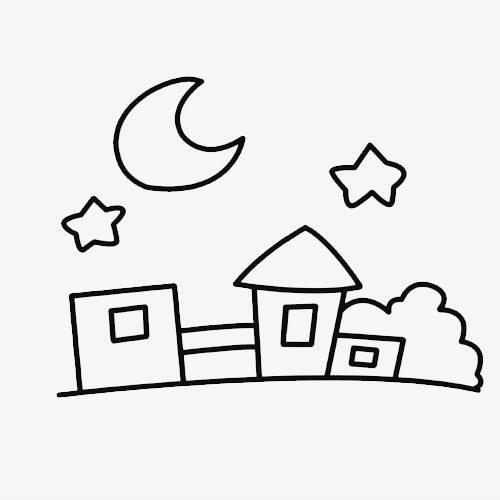 夜景简笔画 乡村夜景简笔画