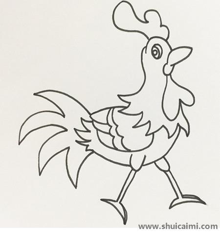 红冠大公鸡涂色简笔画教程