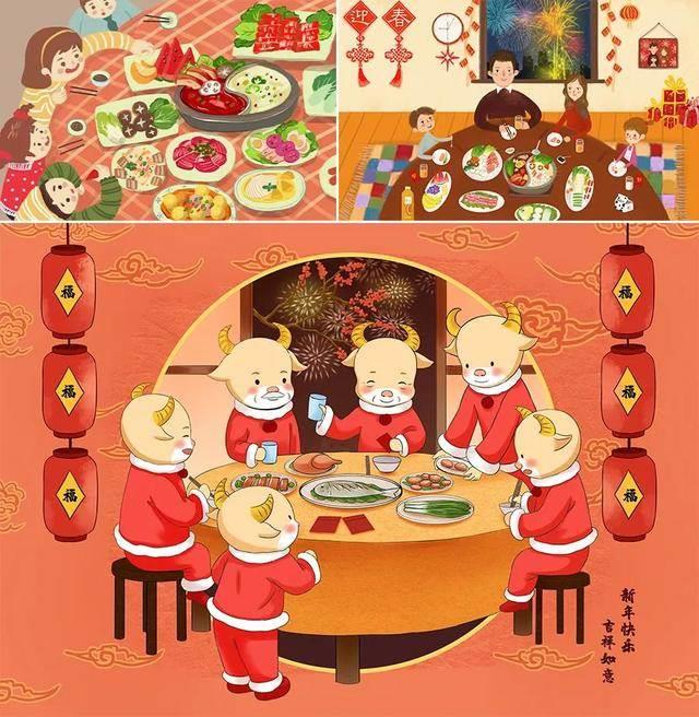 画一桌年夜饭简笔画彩色 年夜饭简笔画彩色 简单