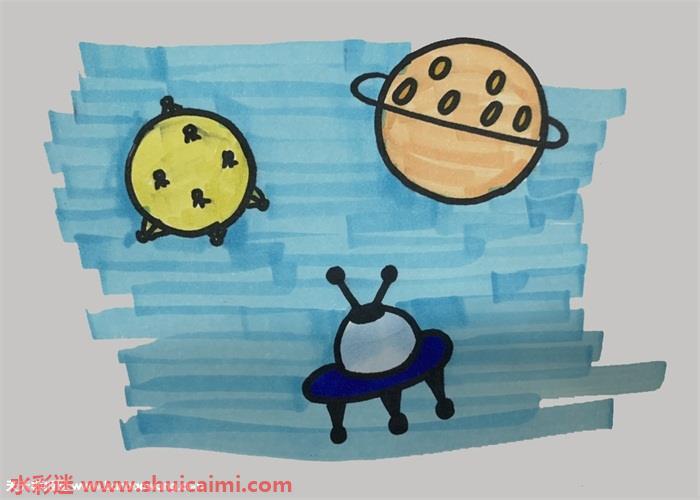 太空怎么画 太空简笔画简单好看带颜色
