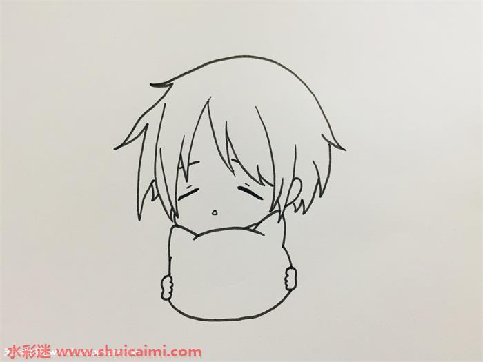 可爱的Q版夏目贵志和猫咪老师简笔画步骤图解