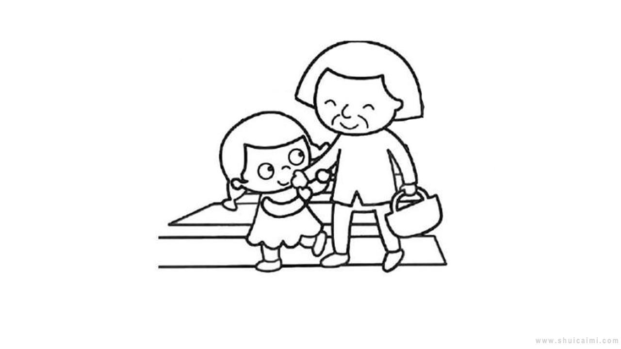 扶老人过马路简笔画怎么画 扶老人过马路简笔画简单又好看