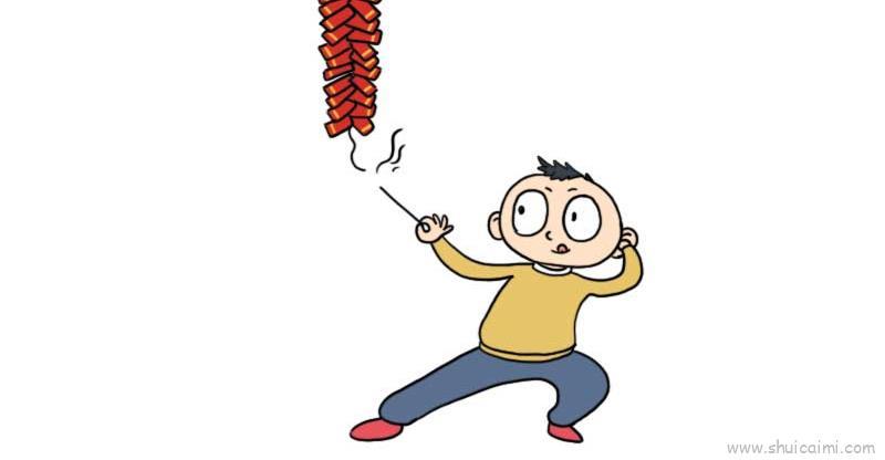 春节放鞭炮儿童画怎么画 春节放鞭炮简笔画图片大全