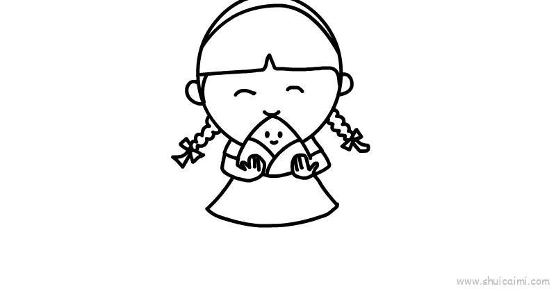 吃粽子的小女孩儿童简笔画画法步骤