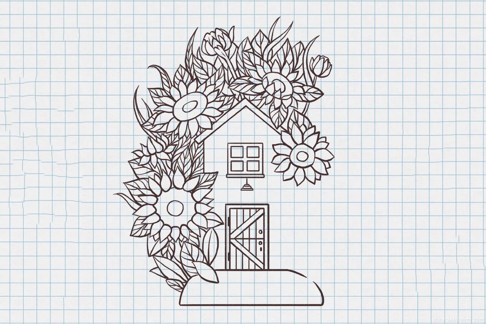 向日葵小屋怎么画 向日葵小屋简笔画图片大全带颜色