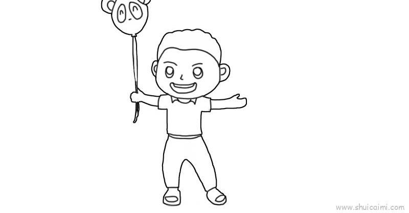 玩气球的小男孩简笔画画法步骤教学