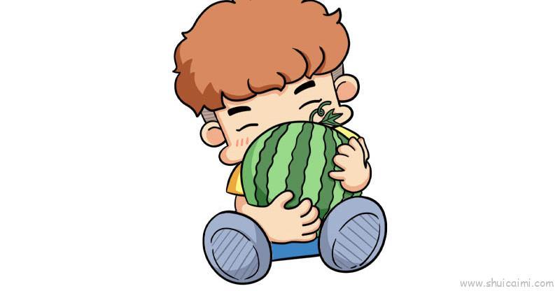 抱西瓜儿童画怎么画 抱西瓜简笔画图片