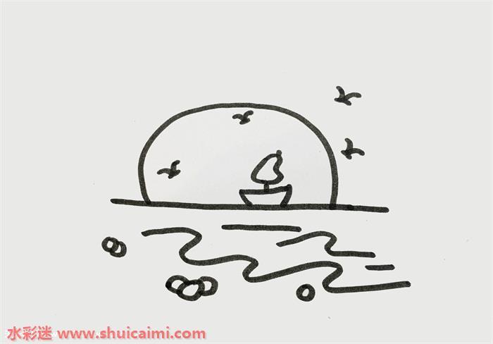 日落怎么画 日落简笔画步骤