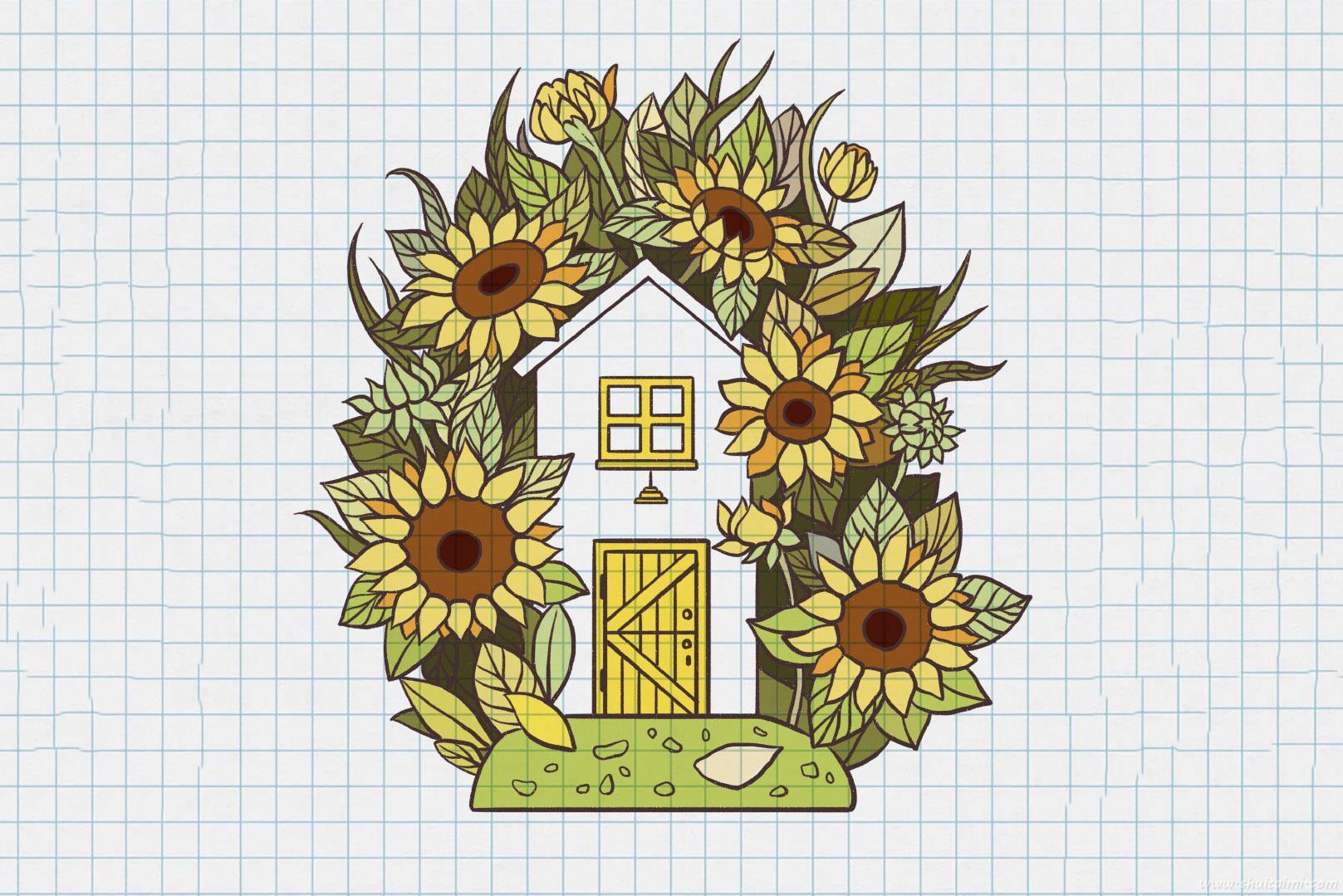 向日葵小屋怎么画 向日葵小屋简笔画图片大全带颜色