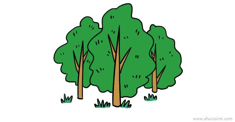 森林儿童画怎么画 森林简笔画图片