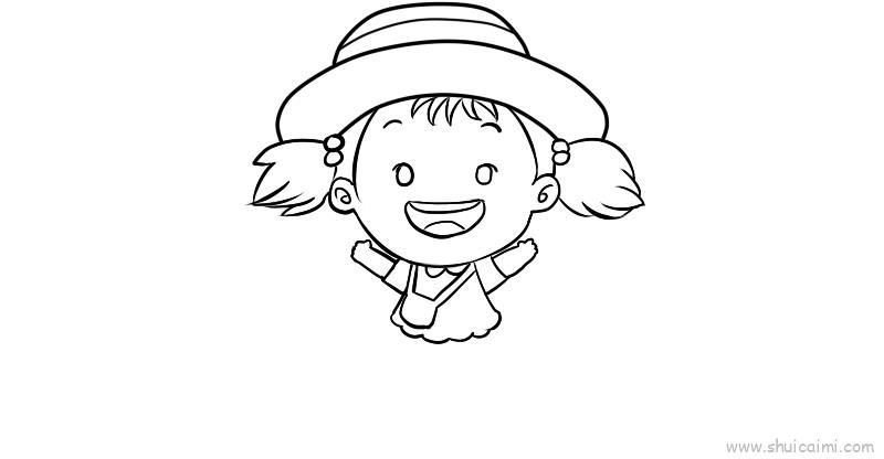 扎双马尾儿童画怎么画 扎双马尾简笔画步骤