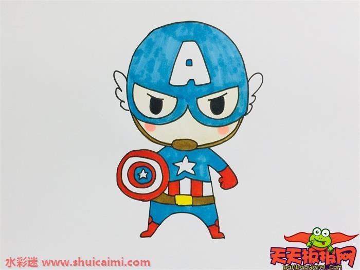 漫威英雄美国队长怎么画 美国队长简笔画图片大全带颜色