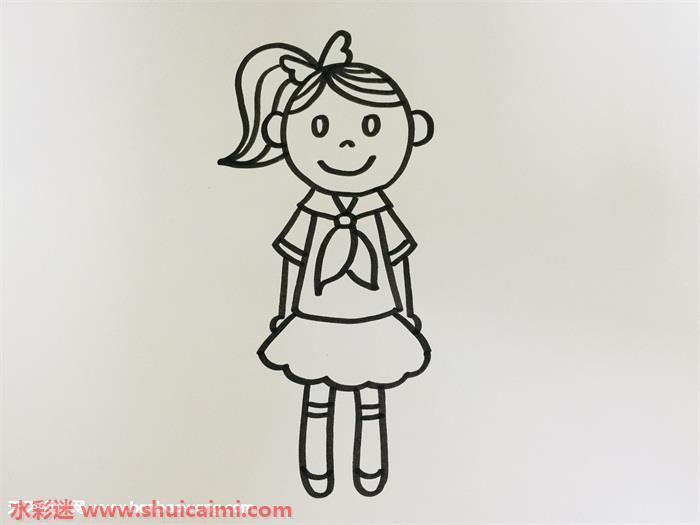 扎高马尾女生怎么画 扎高马尾女生简笔画图片彩色