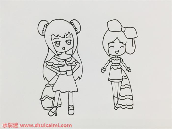 甜美可爱的齐哪和菲灵简笔画图片教程