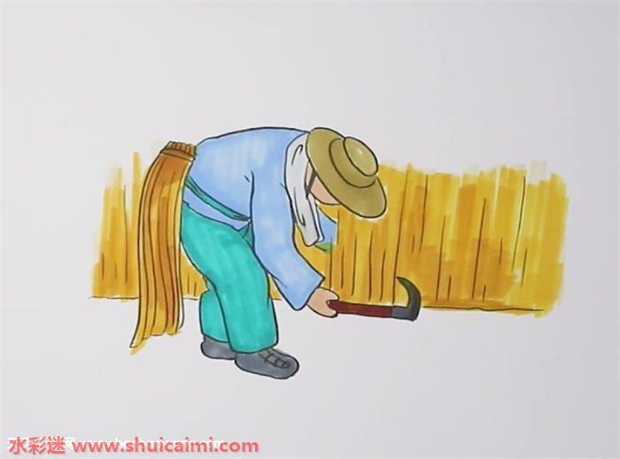 农民割稻谷怎么画 农民割稻谷简笔画图片大全带颜色