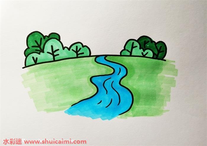 小河怎么画 小河简笔画图片带颜色