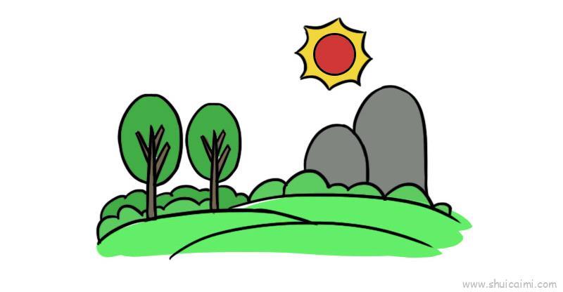 山水风景儿童画怎么画 山水风景简笔画图片大全