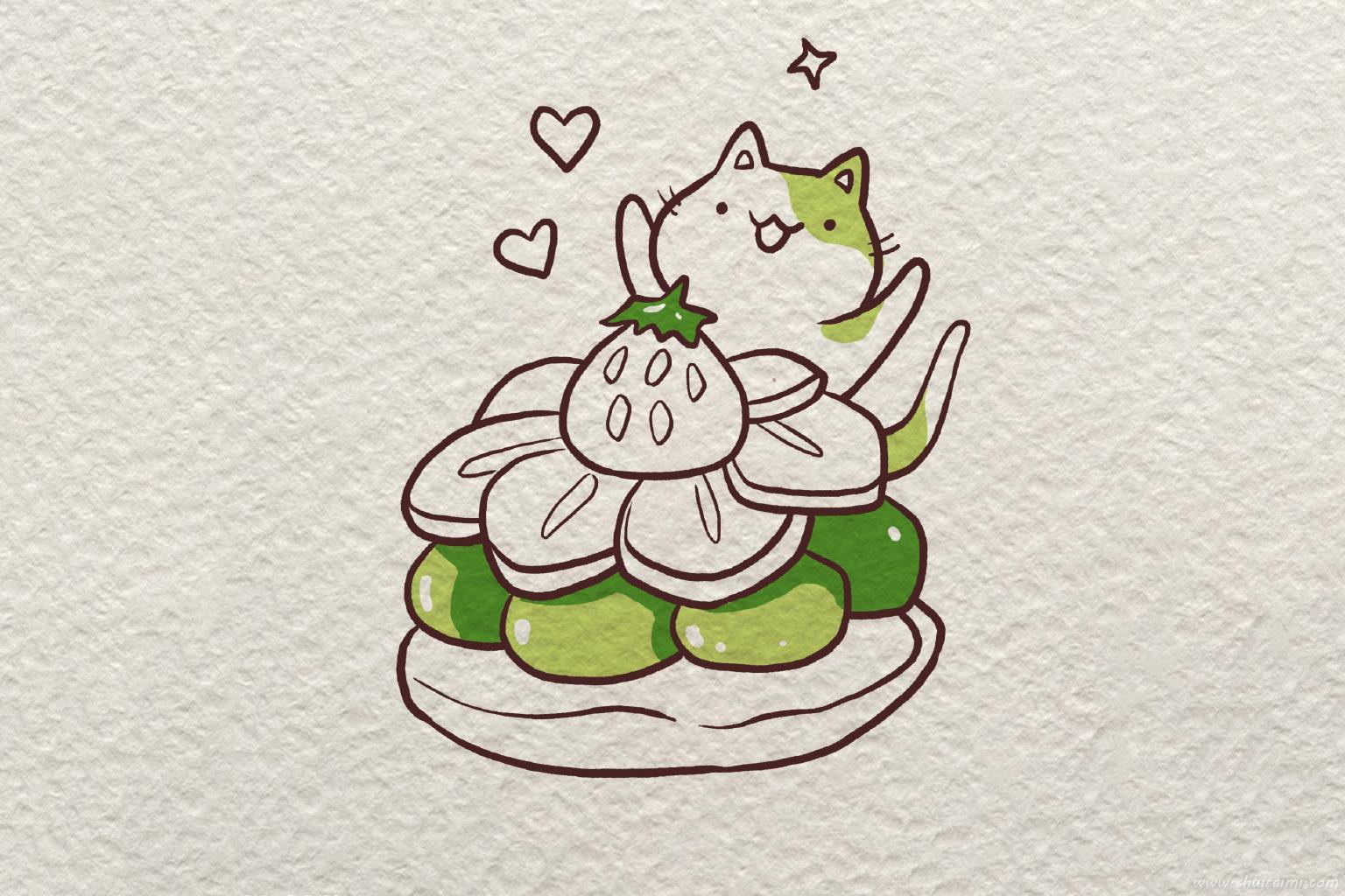 吃蛋糕开心小猫怎么画 吃蛋糕开心小猫简笔画画法