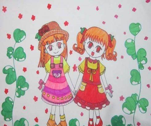 小朋友手拉手简笔画 两个小朋友手拉手简笔画