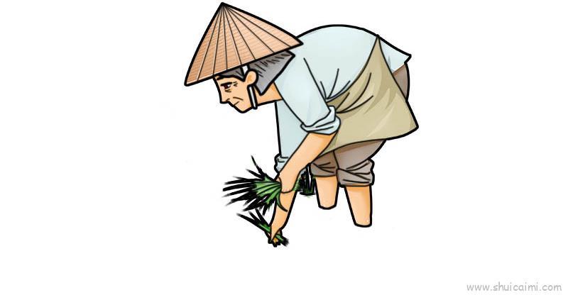 农民插秧儿童画怎么画 农民插秧简笔画教程