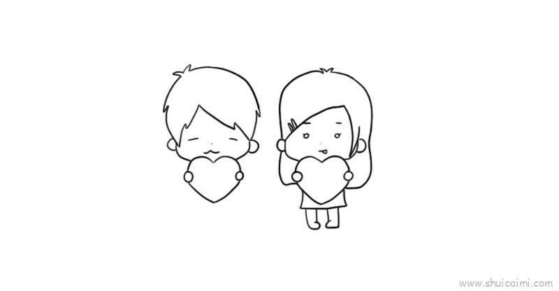 手绘q版情侣儿童画怎么画 手绘q版情侣简笔画画法