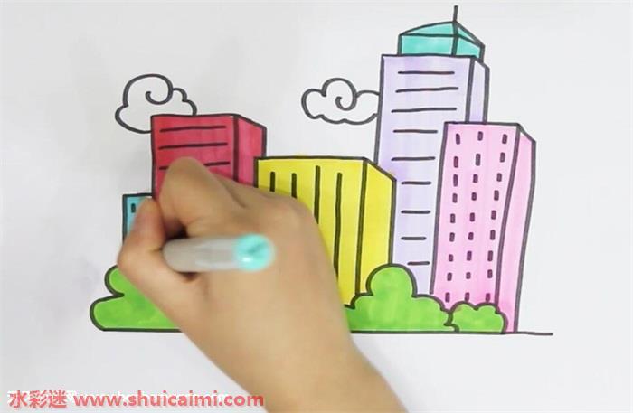 高楼大厦怎么画 简笔画高楼大厦上色教程