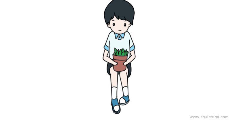 小男孩抱花盆儿童画怎么画 小男孩抱花盆简笔画图片