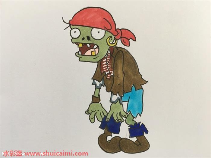 五个彩色僵王的简笔画步骤教程