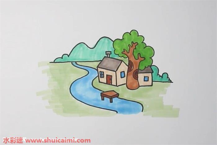 世外桃源怎么画 世外桃源简笔画图片大全带颜色