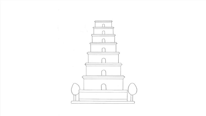 大雁塔简笔画怎么画 大雁塔简笔画步骤
