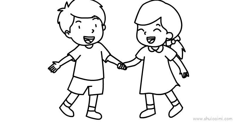两个小朋友手牵手儿童画怎么画 两个小朋友手牵手简笔画顺序