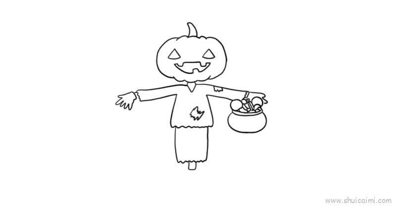 南瓜怪稻草人儿童画怎么画 南瓜怪稻草人简笔画顺序