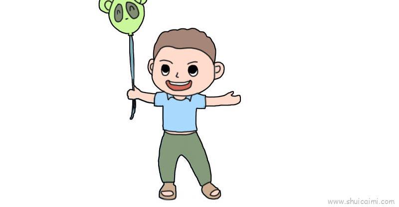 玩气球的小男孩简笔画画法步骤教学