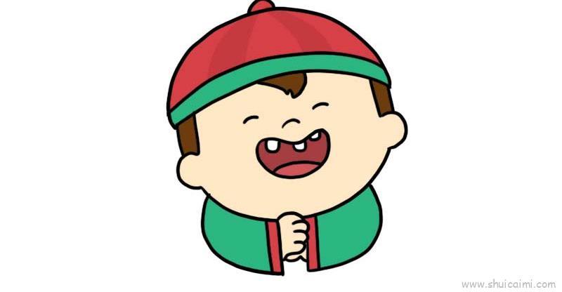 可爱小男孩拜年儿童画怎么画 可爱小男孩拜年简笔画画法