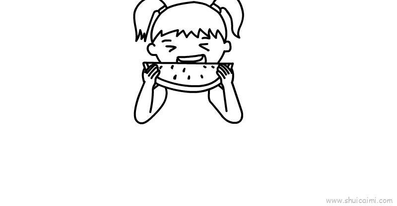 吃西瓜的小女孩卡通绘画教程步骤