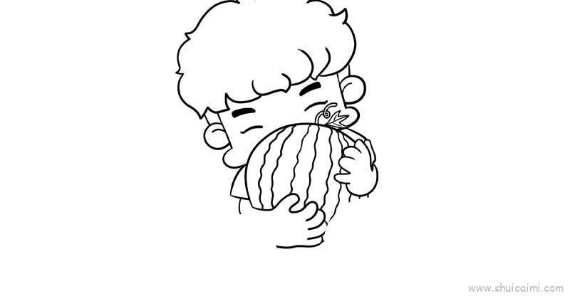 抱西瓜儿童画怎么画 抱西瓜简笔画图片