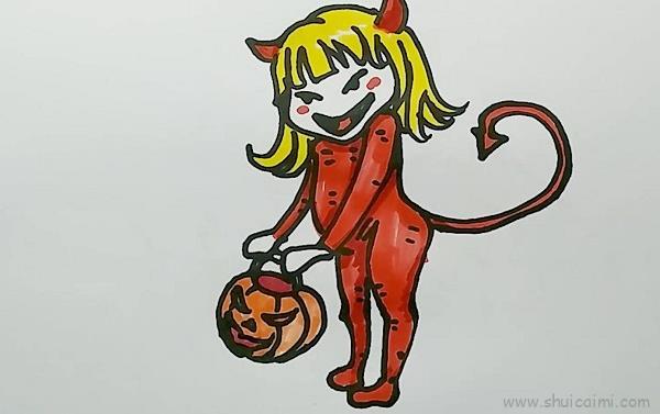 提南瓜小魔女儿童画怎么画 提南瓜小魔女简笔画简单又好看