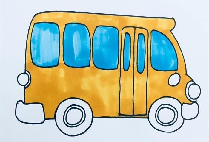 学校校车绘画简笔画 校车画法简笔画