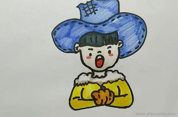 拿南瓜的小孩儿童画简笔画怎么画