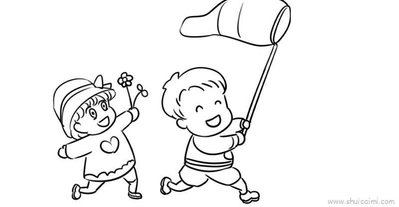 抓蝴蝶儿童画怎么画 抓蝴蝶简笔画简单又好看