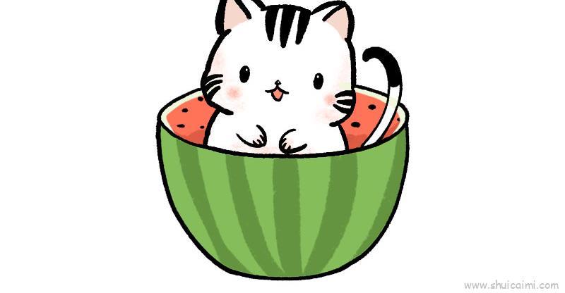 小猫西瓜可爱儿童画怎么画 小猫西瓜可爱简笔画画法
