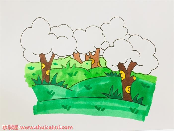 祖先生活的原始森林怎么画 原始森林简笔画简单彩色
