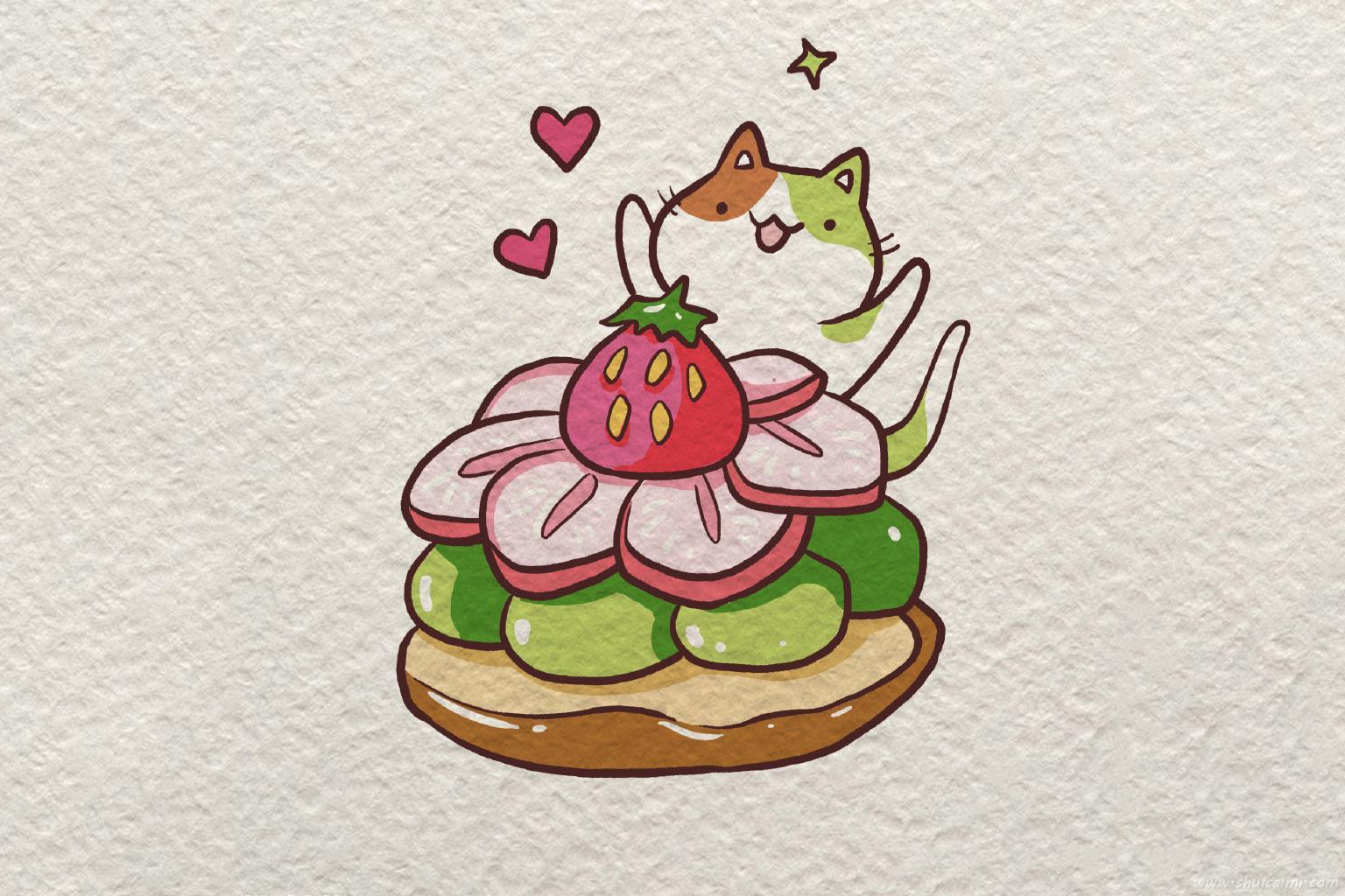 吃蛋糕开心小猫怎么画 吃蛋糕开心小猫简笔画画法