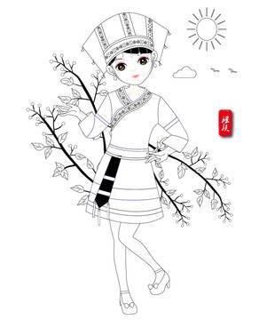 苗族简笔画 苗族简笔画人物彩色