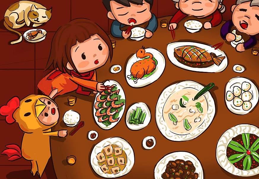 画一桌年夜饭简笔画 年夜饭简笔画简单又漂亮